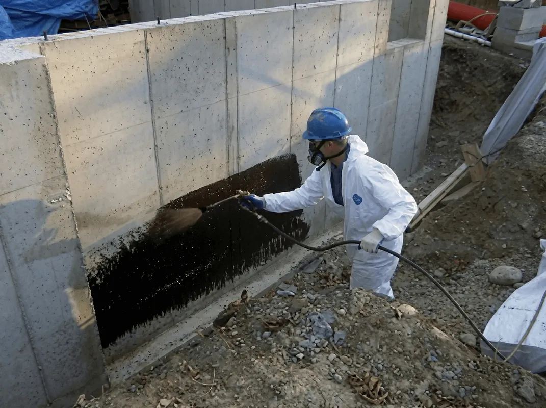 Professional waterproofing the exterior walls of the basement in Ogden, UT